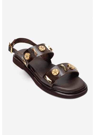Luvishoes Lıbera Kahverengi Hakiki Deri Tokalı Kadın Sandalet
