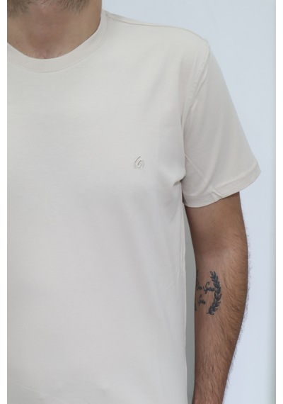 Santa Dmc Tekstil Erkek Düz Spor Kesim Normal Kalıp Bisiklet Yaka T-shirt Krem
