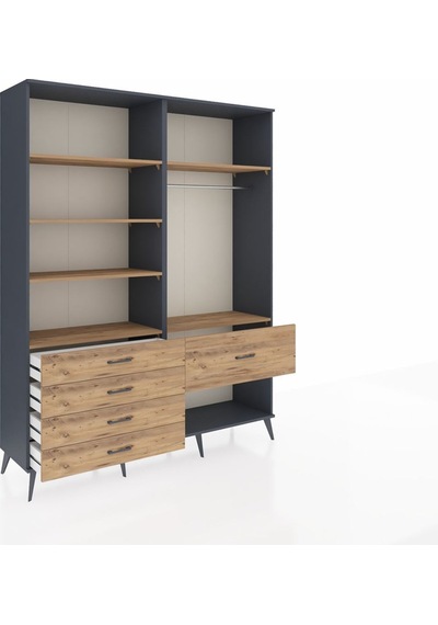 Hyperion Gardrop 6 Raflı 5 Çekmeceli Tek Askılı 176x44x221 Antrasit-çam Çam Hyperion Gardrop 6 Raflı 5 Çekmeceli Tek Askılı 176x44x221 Antrasit-çam Çam