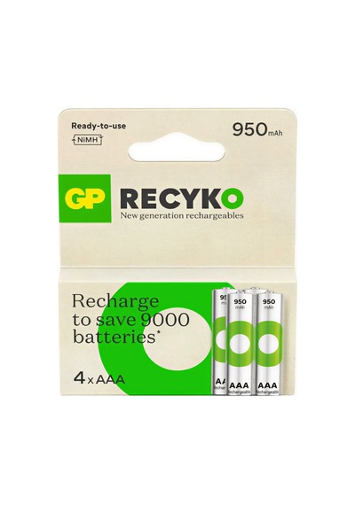 Gp Recyko 1000 Serisi 950 Mah Nimh Aaa İnce Kalem Boy 4'lü Şarjlı Pil