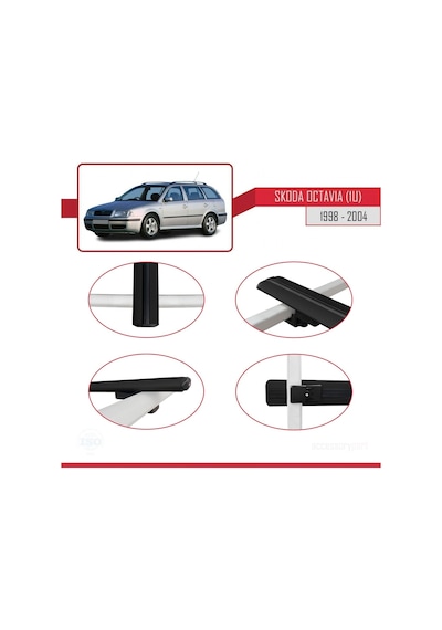 Skoda Octavia 1u 1998-2004 Arası İle Uyumlu Basic Model Ara Atkı Tavan Barı Siyah 3 Adet