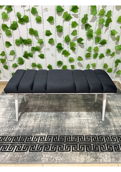 Özcan Metal Beyaz Metal Ayaklı Metal Kasalı Bench Mutfak Salon Antre Yatak Odası Balkon Puf Bank Lacivert