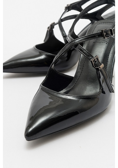 Luvishoes Coje Siyah Rugan Kadın Sivri Burun İnce Topuklu Ayakkabı Sıyah Rugan