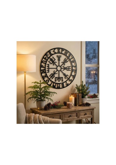 Viking Pusulası Vegvisir Duvar Tablosu Mdf Lazer Kesim Nordik Duvar Süsü Modern Dekor Renk