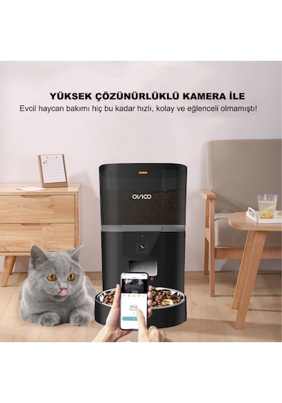 Ovıoo QQ005 Kameralı Wifi Paslanmaz Kase Kedi Köpek Besleyici 6 L