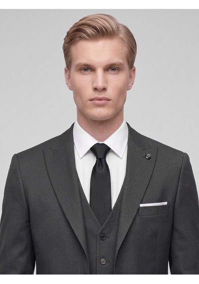 Tk6896 Erkek 3 Parça Slim Fit Çift Yırtmaçlı Takım Elbise Yelekli Şık Klasik Takım 6 Drop Siyah