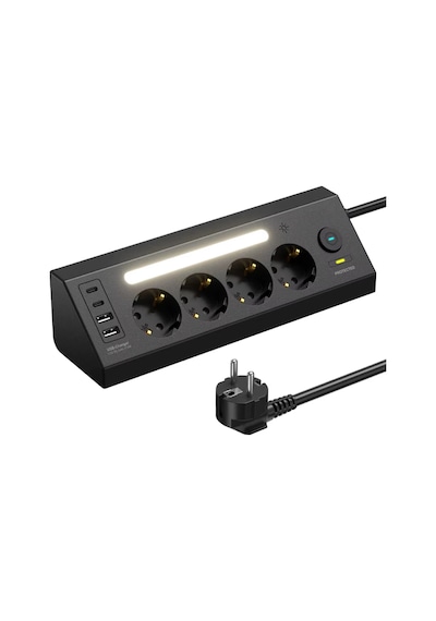 Çoklu Gece Lambalı Priz Yüksek Gerilim Korumalı 4'lü Priz 2xusb 2xtype-c Çıkışlı Grup Priz Çoğaltıcı 2 M