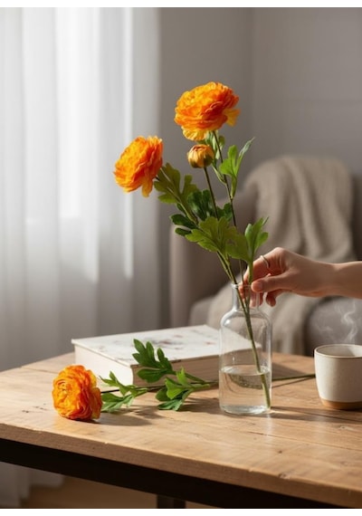 Yapay Çiçek Şakayık Çiçeği Somon Renk 2 Çiçek 1 Tomurcuk 50cm Turuncu