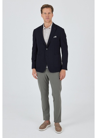 İmza Koyu Lacivert Mono Yaka Gofreli Esnek 6 Drop Slim Fit Casual Ceket 1002250126 Koyu Lacivert