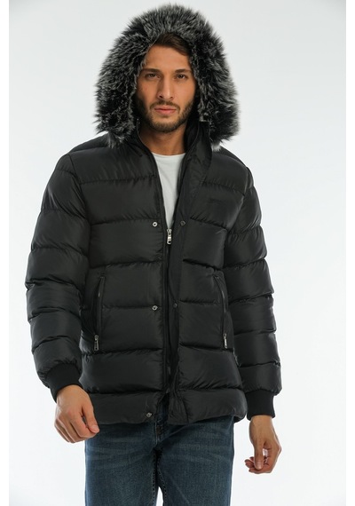 Slazenger  Harshal In Erkek Kapüşonlu Şişme Siyah Mont & Kaban