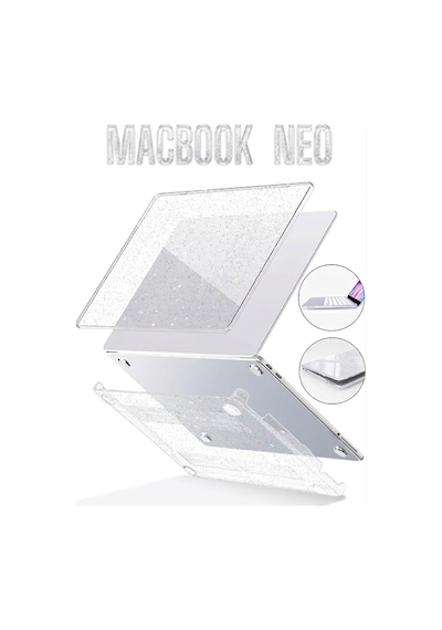 Macbook Neo 13 İnç A3404 Uyumlu Kılıf Kristal Kapak Şeffaf Parlak Tam Koruma Alt Üst Koruyucu