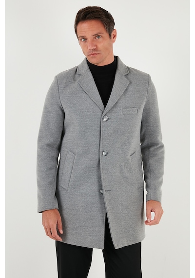 Buratti Slim Fit Tek Yırtmaçlı Düğmeli Mono Yaka Kaşe Erkek Kaban 5840098 Gri