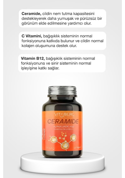 Ceramide 30 Kapsül Seramid, Alfa Lipoik Asit, Vitamin C, B6 Ve B12 Vegan