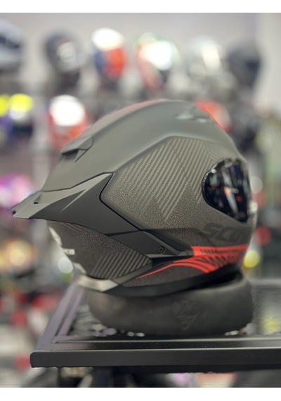 Scoyco 871 Kapalı Kask Mat Gri Kırmızı Siyah Vizörlü