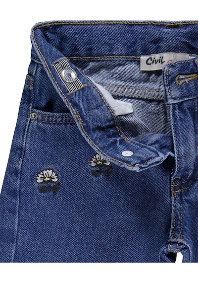 Civil Girls Çiçek Nakışlı 2-5 Yaş Pantolon - Mavi