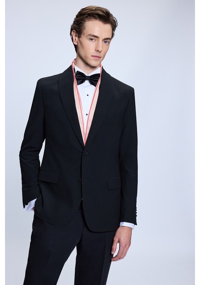 Hatemoğlu Siyah Slim Fit Sivri Yaka Damatlık