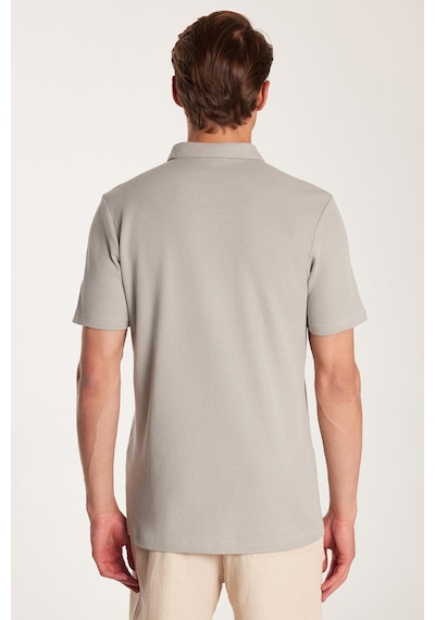 Tudors Erkek Slim Fit Dar Kesim %100 Pamuk Fermuarlı Gri Polo Yaka Tişört-33941 Gri