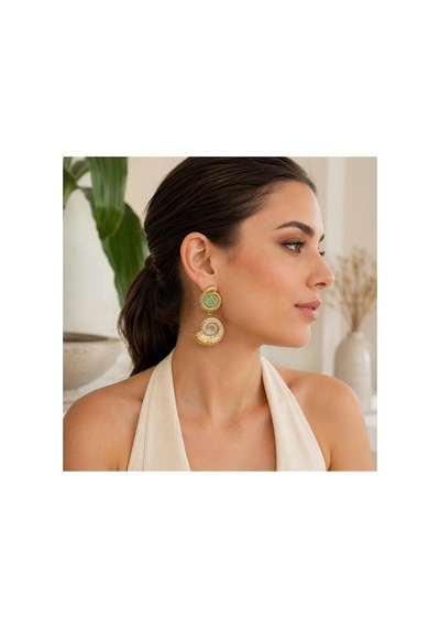 Gold Deniz Kabuğu Formlu Mint Detaylı Kadın Küpe Krem - 886705988 Krem - 886705988 Krem