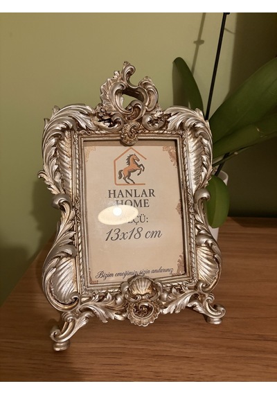 Barok Ayaklı Dekoratif Fotoğraf Çerçevesi Eskitme Gümüş / Şampanya 13x18 Cm