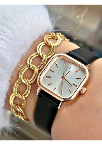 Özel Kare Classic Tasarım Metal Kasa Vintage Modeli Kadın Kol Saati-bileklik Hediyeli Çok Renkli