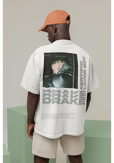 Certifid Lover Boy Drake Baskılı Unisex Oversize Rapper Tişört Beyaz
