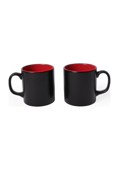 Keramika Mat Siyah / Kırmızı Silindir Kupa 10 Cm 2 Adet Kırmızı - Siyah