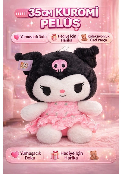 35 Cm Kuromi Peluş Yumuşacık Koleksiyonluk Sevimli Karakter Çok Renkli