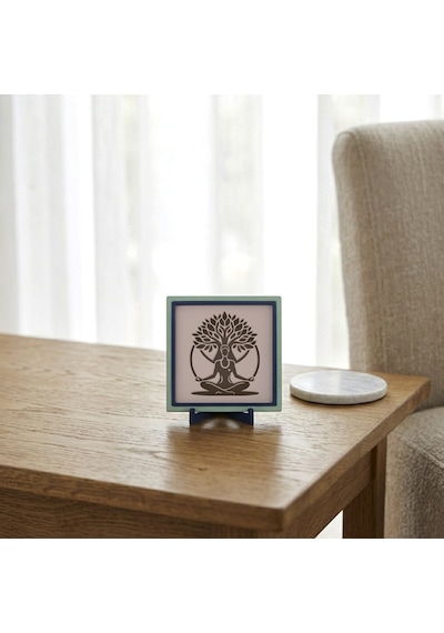 Minimal Hayat Ağacı Ve Meditasyon Figürlü Masaüstü Süs, Estetik Ve Huzurun Modern Buluşması 10x10 Cm