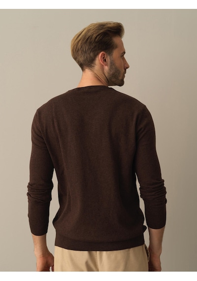 Xint Kahverengi Regular Fit Açık V Yaka Pamuklu Kazak 801658