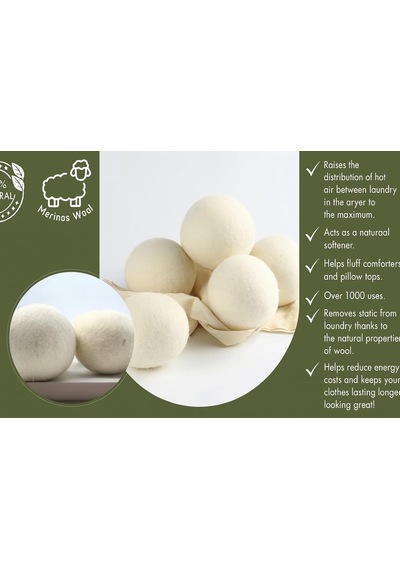 Premium Merinos Yünü Kurutma Topu 6'li Xl Set Hediye 4'lü Hoş Koku Esans Setiyle Yüksek Enerji Tasarruf 10'lu Set