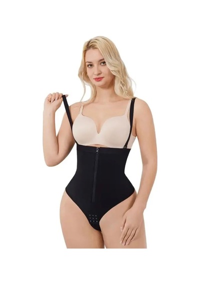 Fermuarlı String Korse Siyah