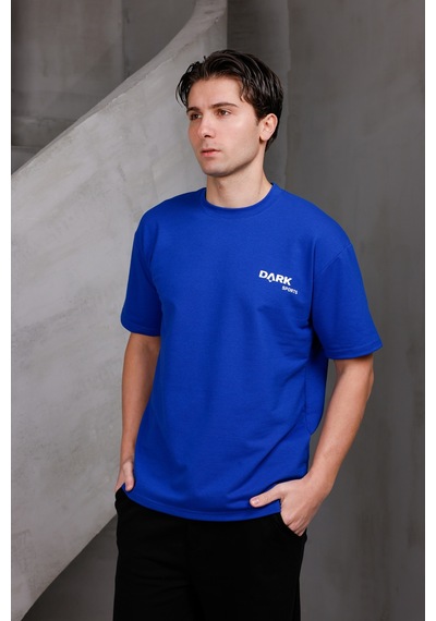 Erkek Baskılı Oversize Bisiklet Yaka 2 İki İplik Kompakt T-shirt Saks