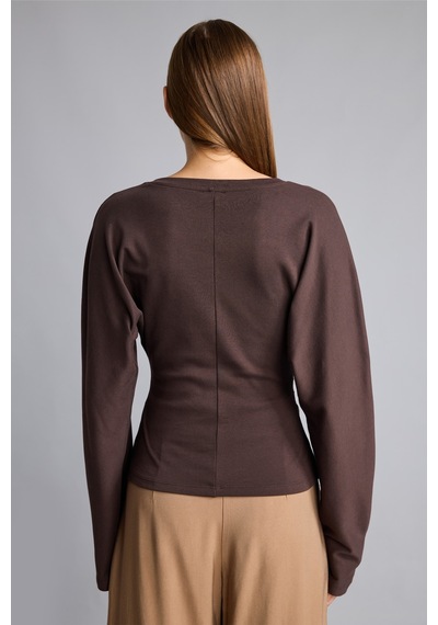 Defacto Dikiş Detaylı Slim Fit Bisiklet Yaka Uzun Kollu Basic Tişört I8183ax26aubn267 Kahve-bn267