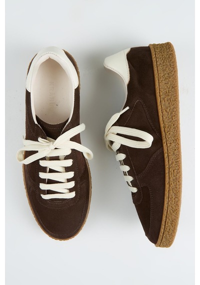 Krahe Sunny Erkek Hakiki Deri Bağcıklı Kahve-ekru Sneakers