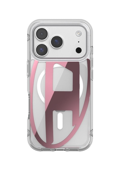 Diesel Apple iPhone 17 Pro Uyumlu Magsafe Destekli Oval D Metalik Kılıf - Pembe