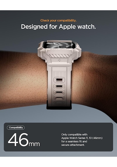 Apple Watch 46mm Seri 11/10 İle Uyumlu Kılıf & Kordon Kayış Rugged Armor Pro 2 Dune Beige - Acs10506 Çok Renkli