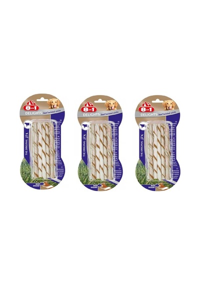 8in1 Delights Beef Twisted Sticks Biftekli Burgu Köpek Ödülü 55 Gr. X 3 Paket