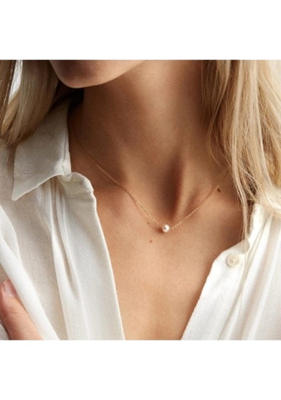 X Lady Accessories Altın Renk Kadın Sf Zincir Inci Detaylı Altın Kaplama Şık Kolye Gümüş