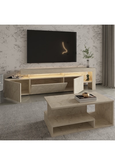 İnarch Dizayn Beliz Led Işıklı Tv Sehpası Ve Vera Orta Sehpa Set - Oturma Odası Modern Takım Traverten İnarch Dizayn Beliz Led Işıklı Tv Sehpası Ve Vera Orta Sehpa Set - Oturma Odası Modern Takım Traverten