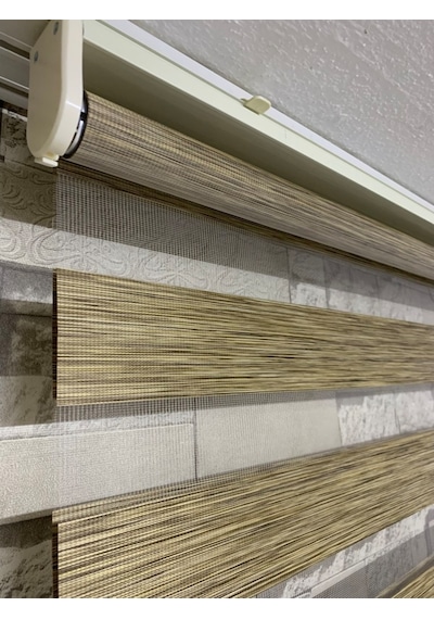 Bambu Açık Kahve Renk Zebra Perde (Etek Boncuklu)