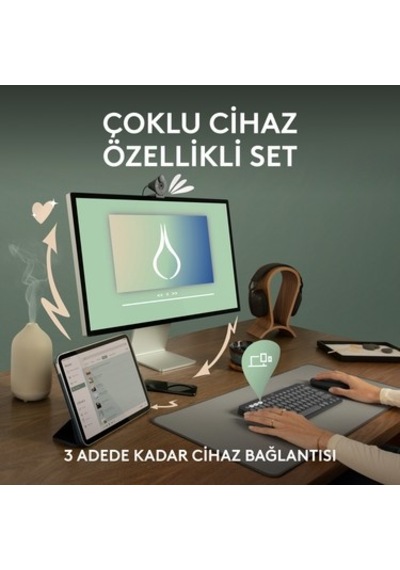 Türkçe Q Klavye Ve Mouse Seti İle Çoklu Cihaz Desteği