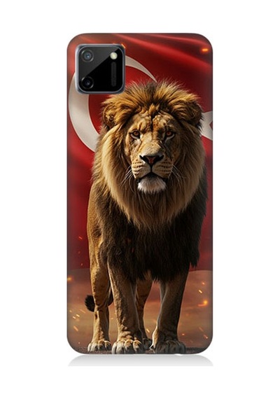 Realme C11 Uyumlu Al Bayrak Ve Aslan Desenli Silikon Kılıf Çok Renkli