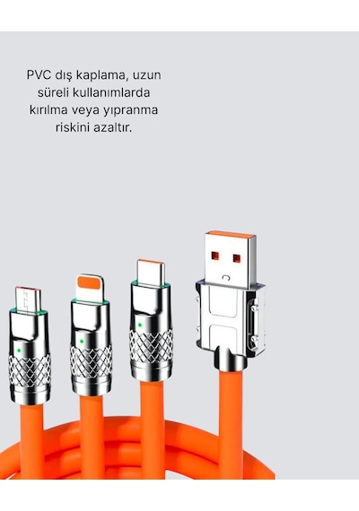 Hızlı Şarj Uyumlu Şarj Kablosu Esnek Yapı, Güçlü Bağlantı, Yüksek Performans Turuncu