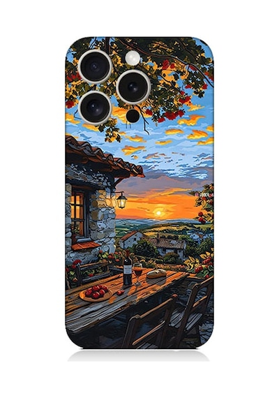 Apple Uyumlu iPhone 15 Pro Max Gün Batımı Desenli Silikon Kılıf Silikon