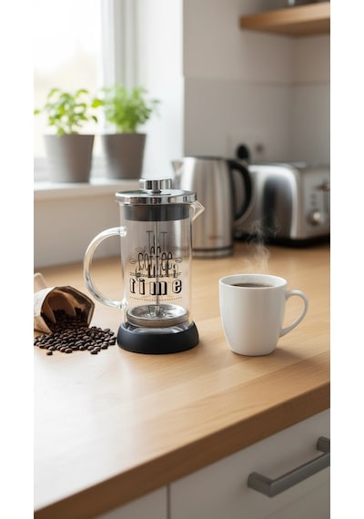 Tasarım French Press - Filtre Kahve Ve Bitki Çayı Demliği 350 Ml Siyah Çok Renkli