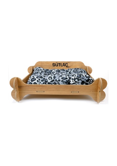 Ahşap Kedi & Köpek Yatağı - Minderli - Özel İsim Baskılı - Mdf - 61cm 47cm