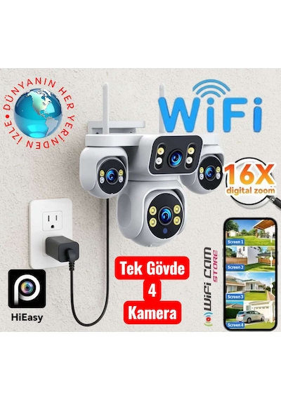 Kör Noktasız 4 Kameralı Akıllı Ptz Wifi Kamera Hieasy Uygulama