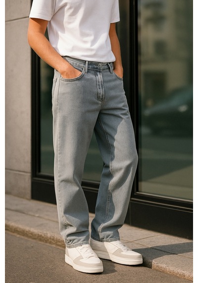 Cedy Denim Yüksek Kalite Baggy Fit Jean Leon Yüksek Bel Bol Kesim Kot Pantolon C352 Açık Gri