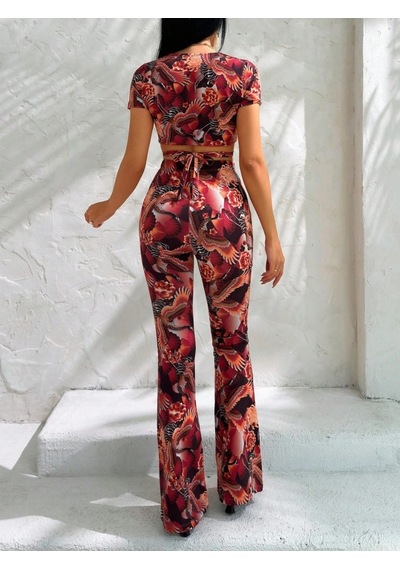 DefyModa Kadın Kısa Kollu Desenli Takım
