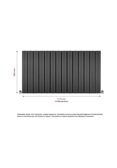 600mm x 1115mm Yüksek Isı Kapasiteli Alüminyum Yatay Antrasit  Radyatör